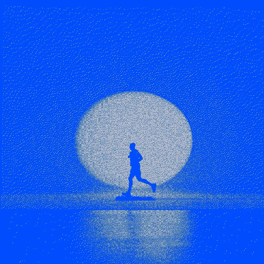 A figure walking toward a circular light