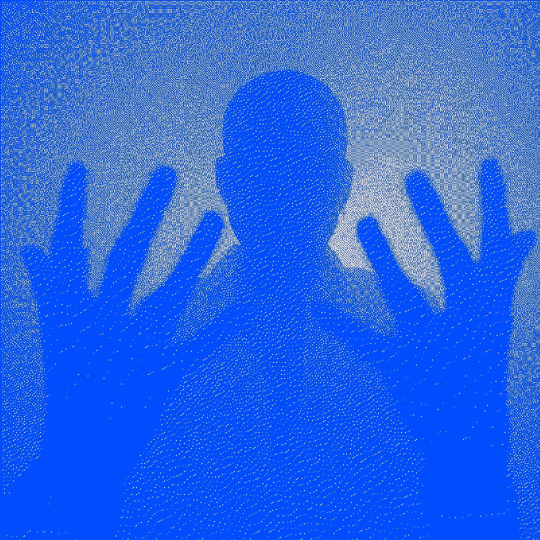 Blue-toned still from a production workflow